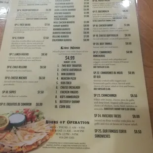 a menu for a mexican restaurant