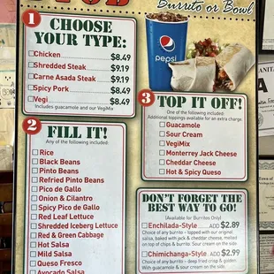 menu and prices