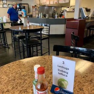 a table with a sign on it