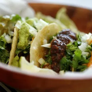 The classic street tacos, made like in Mexico, with a great salsa!
