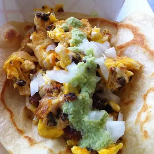 Chrorizo, egg breakfast taco. Bfast @ Salsa Limón is incredible and served all day.