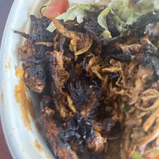 Chicken Carnitas Bowl. Burnt to a crisp.