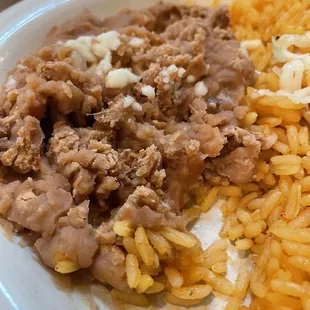 Refried beans and Spanish rice.