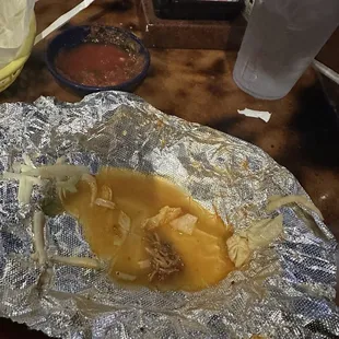 Nasty grease from one little chicken taco.