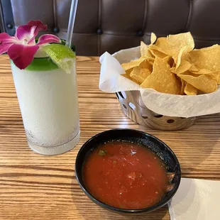 Chips, salsa and house margarita