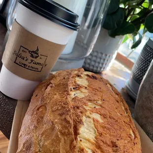 Amazing lattes and fresh cheddar Jalapeno baked bread