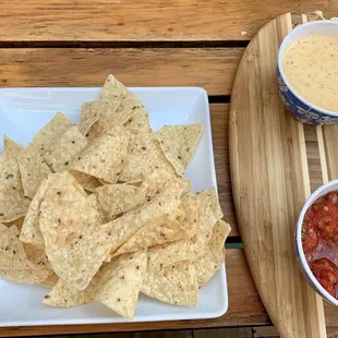 Chips with salsa and queso