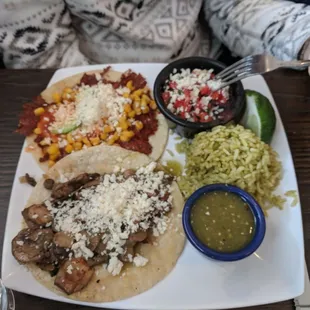 Queso fresco taco (top) and wild mushroom taco (bottom)