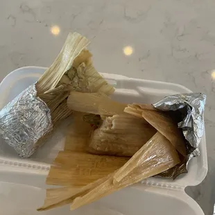 Chicken Tamale and Cheese and Jalapenos Tamale