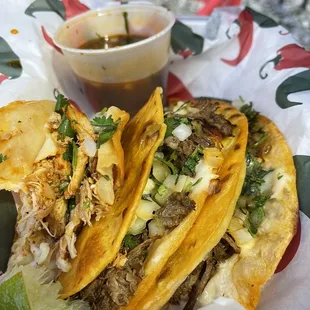 Birria chicken taco and birria beef taco