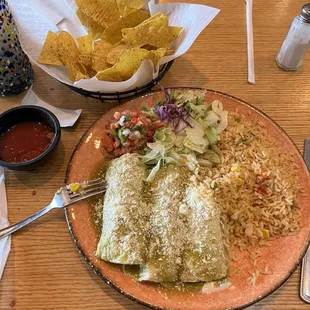 Chicken enchiladas with the request of NO sour cream.