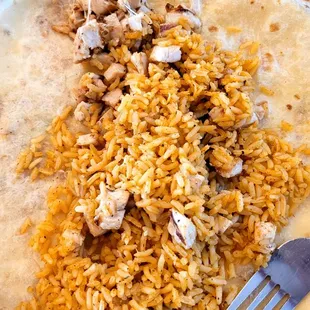 Filling inside my burrito. The rice is fantastic!