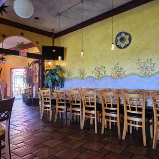 tables and chairs in a restaurant