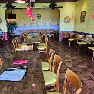 tables and chairs in a restaurant