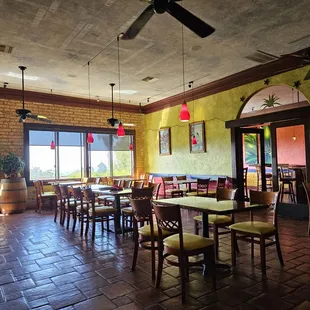 tables and chairs in a restaurant