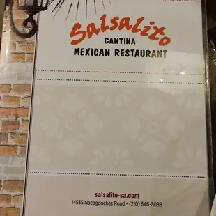 Restaurant menu