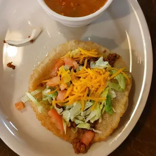 Charro beans and puffy taco