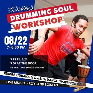 Are you ready for it? Live Drumming workshop with Royland Lobato (Cuba) August 22nd  Trilliant Studios sign up salsamaniaproductions.com