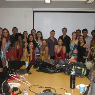 Performers from various Salsamania teams backstage after performance at the California Academy of Sciences NightLife event.