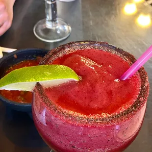 Pomegranate margarita with sugar rim!