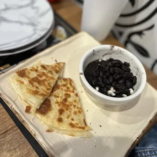Kids cheese quesadilla with black beans