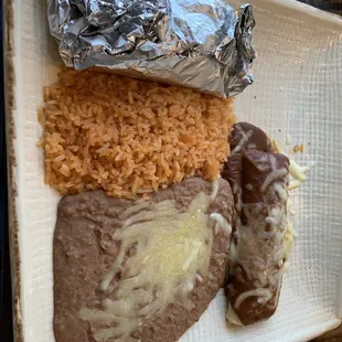 Shredded Beef Soft Taco with Shredded Beef Enchilada with Rice and Beans