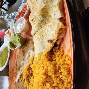 Quesadilla with shrimp, steak, and chicken