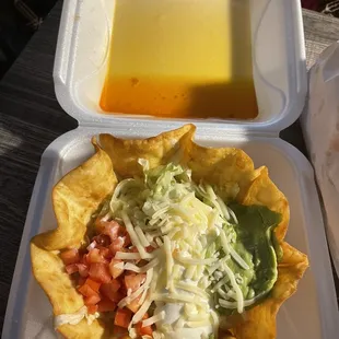 Greasy Taco salad... barely any lettuce.
