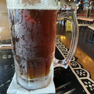 Dos Equis Amber in the tall mug (of course).