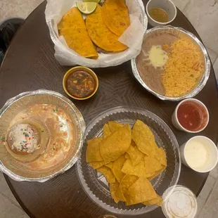 Ordered delivery.     Flan and birra tacos