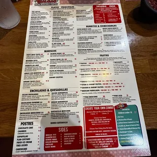 Front of menu