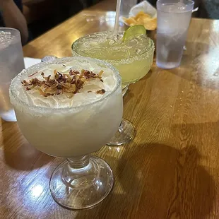 Coconut margarita and the classic margarita
