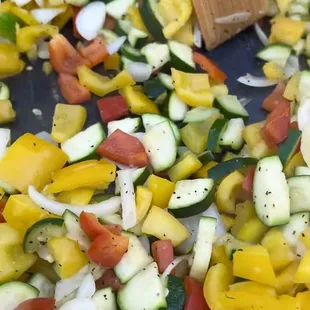 Fresh Grilled Veggies - mushroom, onion, bell pepper and zucchini for my vegetarians.