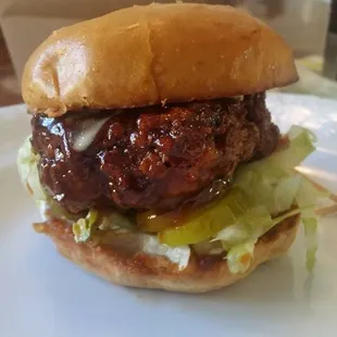 crispy chicken bbq sandwich, brioche bun, special sauce