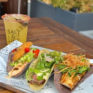 GRILLED SALMON/PEPPERED RIBEYE STEAK/APPLE BRAISED PORK BELLY &amp; a CHARRED JALAPENO Margarita