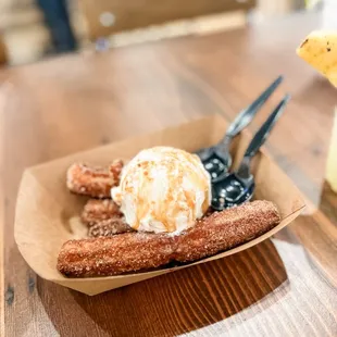 Small batch horchata ice cream with homemade churros! Oh my gosh....drool