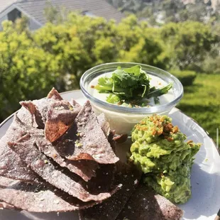 a plate of tortillas and guacamole