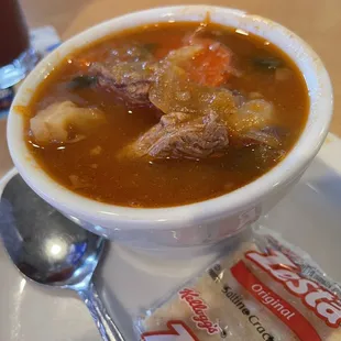Vegetable Beef Soup. You can choose it with your entree.