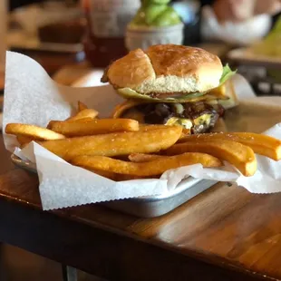 a burger and fries