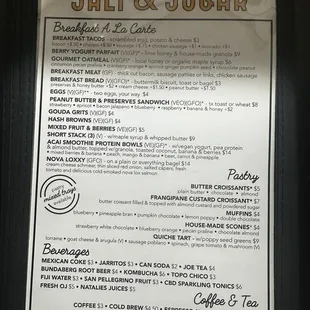 the menu of the restaurant