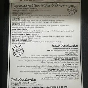 the menu for the restaurant