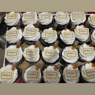 a tray of cupcakes