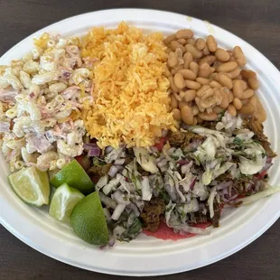 Chicken tacos combination plate.