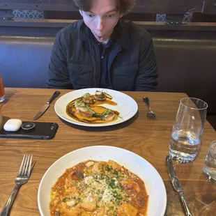 Scallops for him, gnocchi for me
