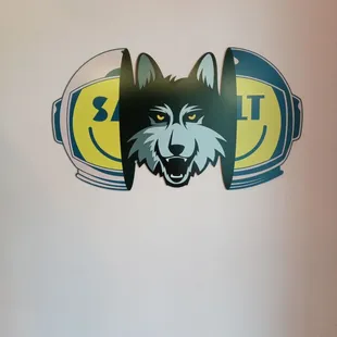 a wolf with a surfboard