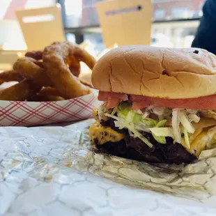 Double Cheeseburger and Onion Rings