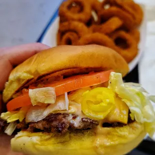 Jr. Cheeseburger &amp; onion rings