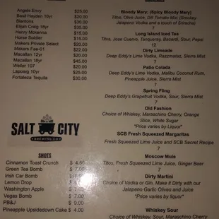 Cocktail menu