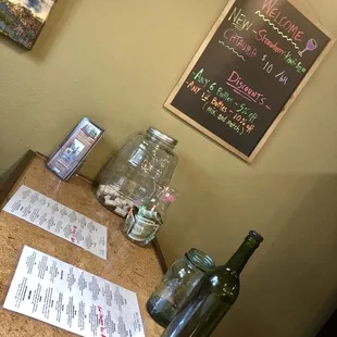 menus and wine bottles