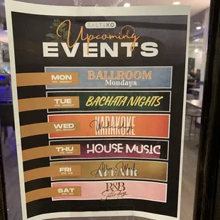 Upcoming Events Monday - Saturday nights